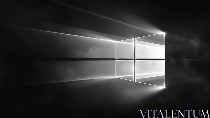 Minimalist luminous window grid in monochrome perspective.