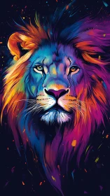 Vibrant Neon Lion Portrait in Stylized Digital Painting.