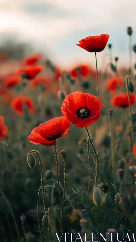 Red Poppies in Summer Field with Selective Focus.