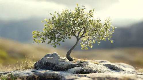 Tiny cliffside tree balances sunlight and stone with grace