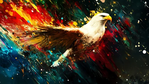 Digital eagle rendered against multicolored abstract streaks