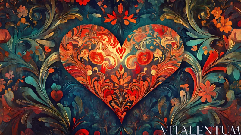 Ornamental Heart with Baroque Floral Swirls.