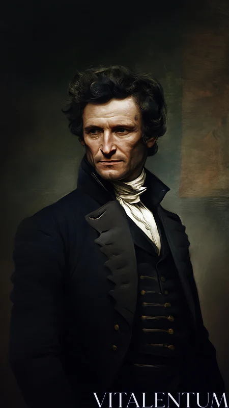 Stern gentleman in dark coat gazes aside in moody light