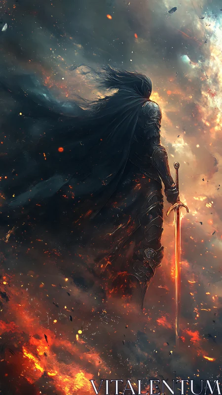 Ashen warlord stands within a storm of molten embers.