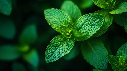 Fresh green mint leaves in close-up garden macro view.