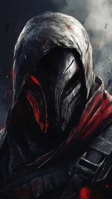 Dark armored hooded figure with glowing red accents.