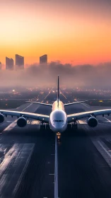 Sunrise airliner waits on a glowing runway for new journeys.