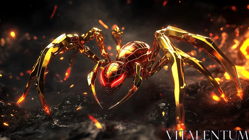 Gleaming lava spider prowling through molten midnight heat.