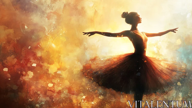 Ballerina silhouette poised in glowing abstract colors.