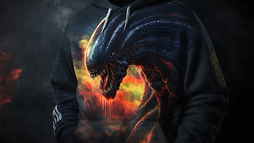 Bold sci fi hoodie unleashes a glowing alien creature design