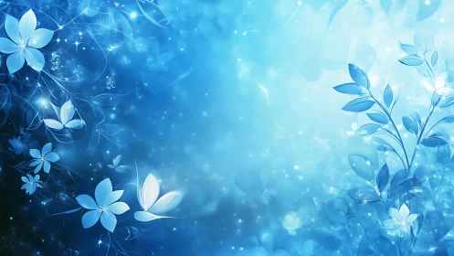 Blue Floral Digital Composition With Luminescent Elements.