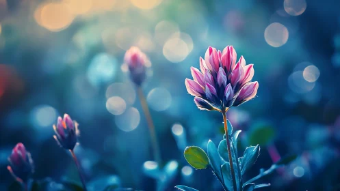 Pink Flower with Bokeh Background in Blue Light