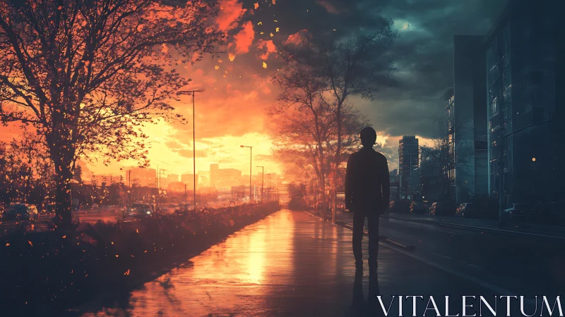 Twilight walker between ember dusk and electric midnight.