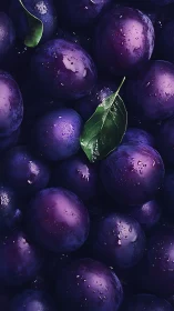 Moody close-up of dewy purple plums evokes rich freshness