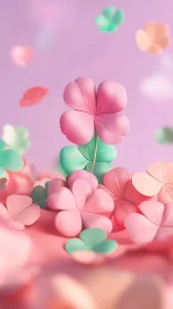 Three-dimensional rendered floral composition with procedural soft-body physics simulation