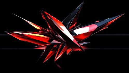 Futuristic Red and Black 3D Abstract Crystal on Black Background.