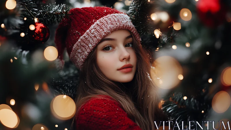 Holiday warmth shines in a cozy portrait among lights