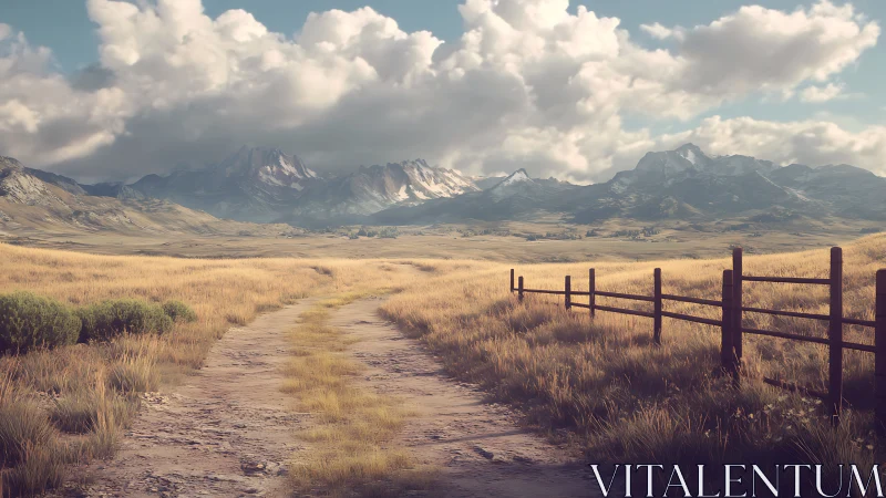 Dirt track across dry grassland toward distant mountains.
