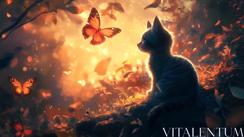 Curious twilight kitten studies lantern-bright butterflies