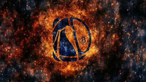 Arcane blue sigil blazing within a storm of cosmic embers.