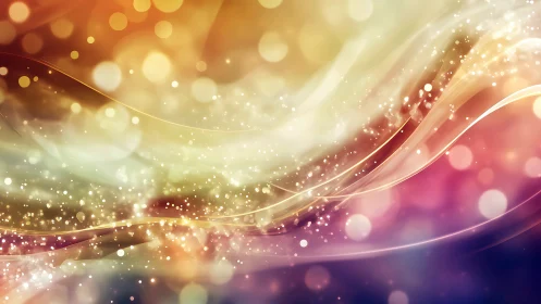 Colorful light waves curve across glowing bokeh field