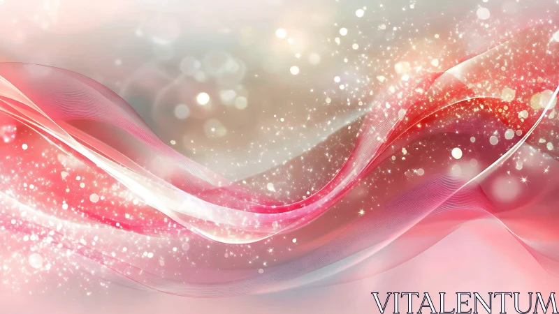 Pink translucent wave bands curve across a glowing field