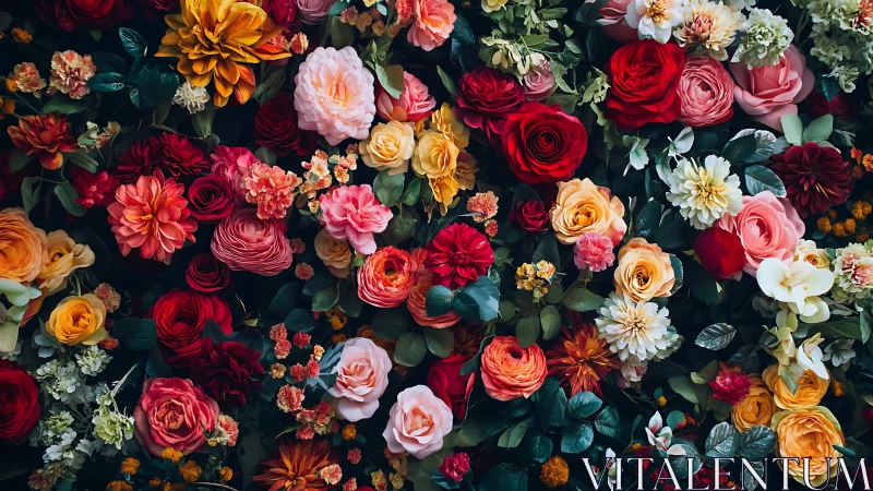 Dense Polychromatic Floral Arrangement: Technical Botanical Composition Study.