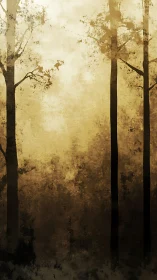Misty Forest Through Vertical Trees and Fading Light.
