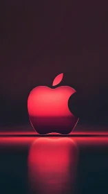 Red neon apple logo with reflective dark minimalist backdrop.