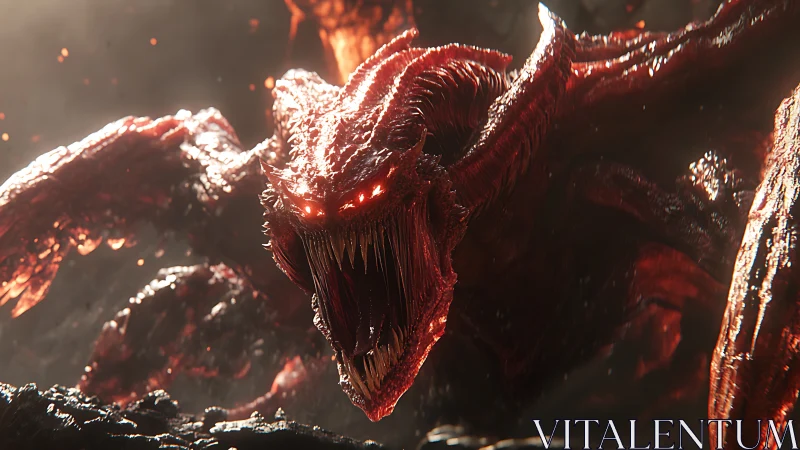 Fiery demon beast roaring through molten shadows.