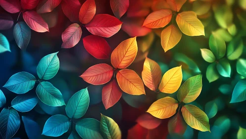 Digital foliage spectrum with radial chromatic leaf clusters.