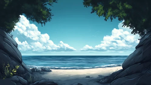 Secluded Cove with Towering Cliffs and Serene Sea View.