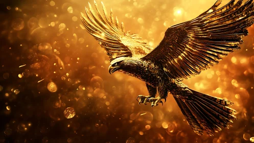 Majestic Golden Eagle Soaring in Luminous Artistic Style.