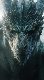 Stormlit black dragon gazes forward with calm intensity