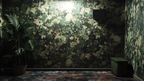 Camouflage corridor glows with jungle hush and secret shade.