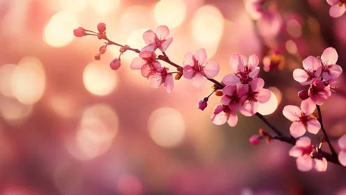 Cherry Blossom Branch Against Softly Blurred Background