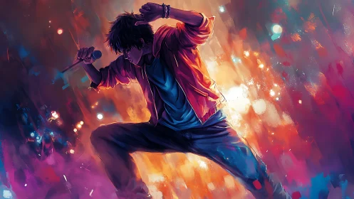 Electric singer leans into the spotlight with vivid neon light