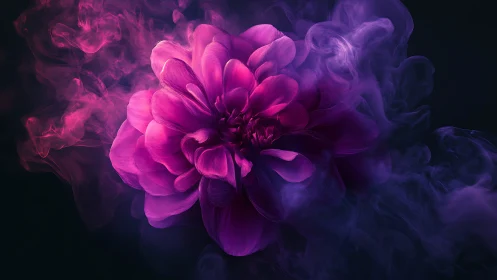 Vivid magenta flower wrapped in swirling smoky haze.