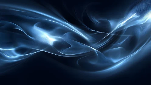 Flowing Blue Light Waves Abstract Digital Art on Dark Background.