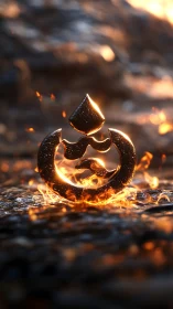 Flaming teardrop and curved sculptural form with combusting interior illumination and bokeh depth re