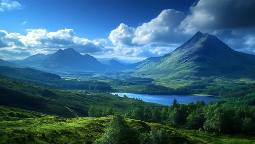 High-dynamic alpine valley with stratified light and relief modeling.