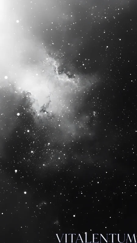 Monochrome nebula cloud expands through dense star field