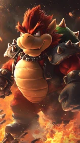 Armored reptilian warlord strides through cinematic inferno