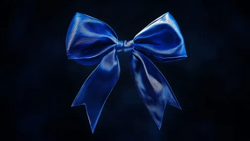Satin blue ribbon bow isolated on deep gradient background.