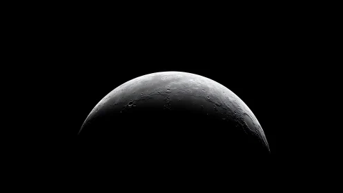 Lunar crescent horizon with detailed cratered surface.