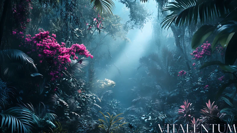 Luminescent Jungle Cathedral: Digital Mystique Through Volumetric Light.