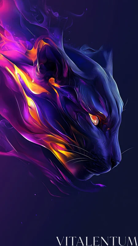 Stylized feline head is rendered in flowing neon gradients