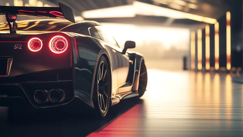 Sports car rear view shows detailed lighting and reflections