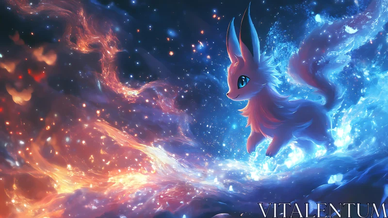 Celestial fox spirit walks between fire and ice currents