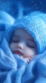 Peaceful Dreaming Baby Wrapped in Gentle Blue Comfort.